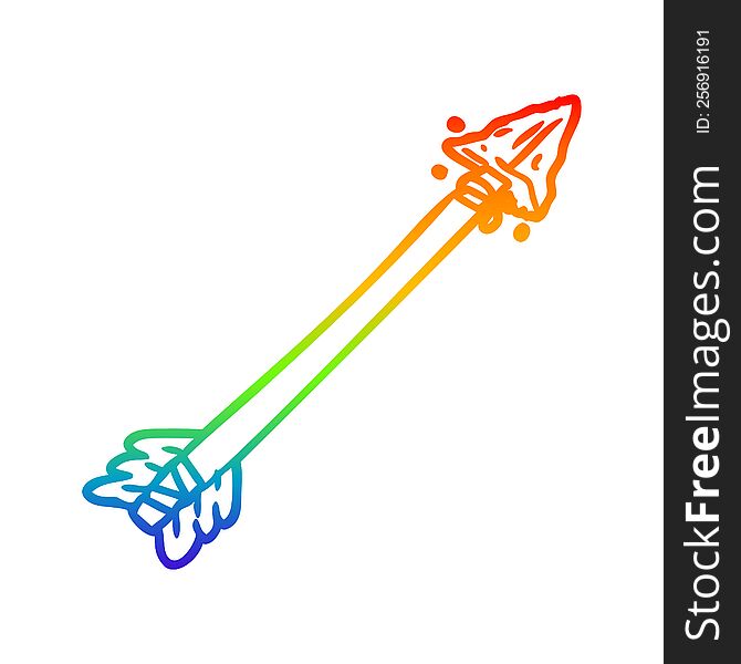rainbow gradient line drawing of a primitive arrow