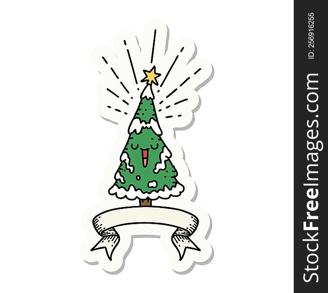Sticker Of Tattoo Style Happy Christmas Tree