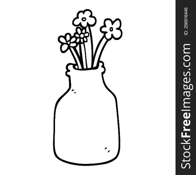 black and white cartoon flowers in vase