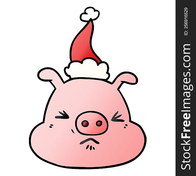 Gradient Cartoon Of A Angry Pig Face Wearing Santa Hat