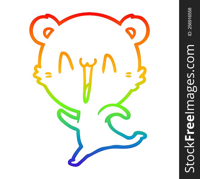 Rainbow Gradient Line Drawing Happy Bear Running Cartoon
