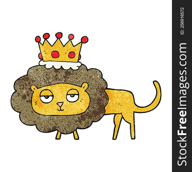 freehand textured cartoon lion with crown
