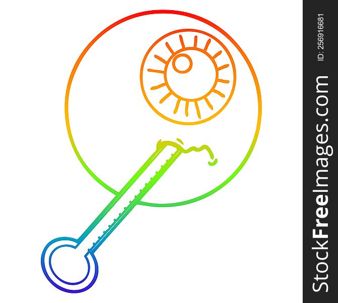 rainbow gradient line drawing of a cartoon ill eyeball