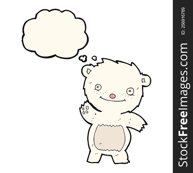 Cartoon Waving Polar Bear Cub With Thought Bubble