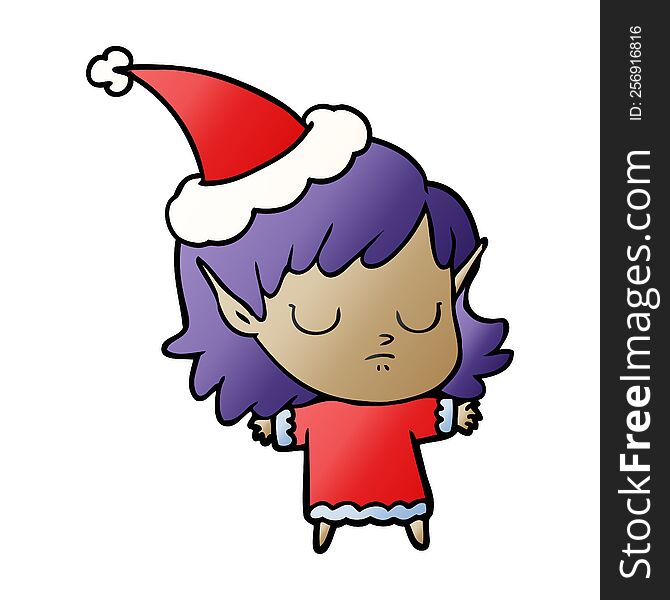 Gradient Cartoon Of A Elf Girl Wearing Santa Hat