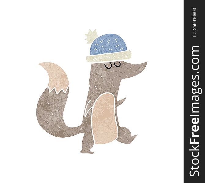 Retro Cartoon Little Wolf Wearing Hat