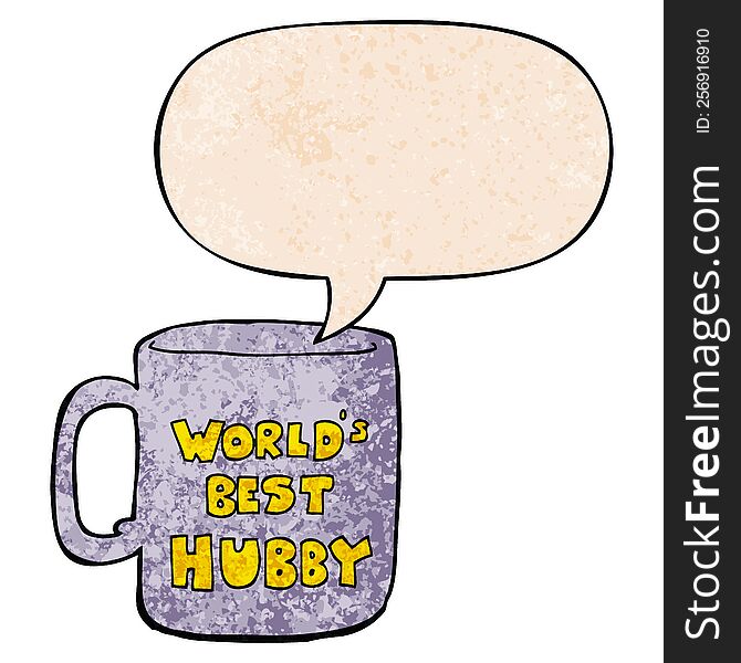 worlds best hubby mug with speech bubble in retro texture style