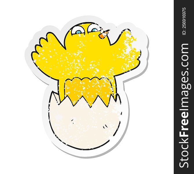 retro distressed sticker of a cartoon hatching egg