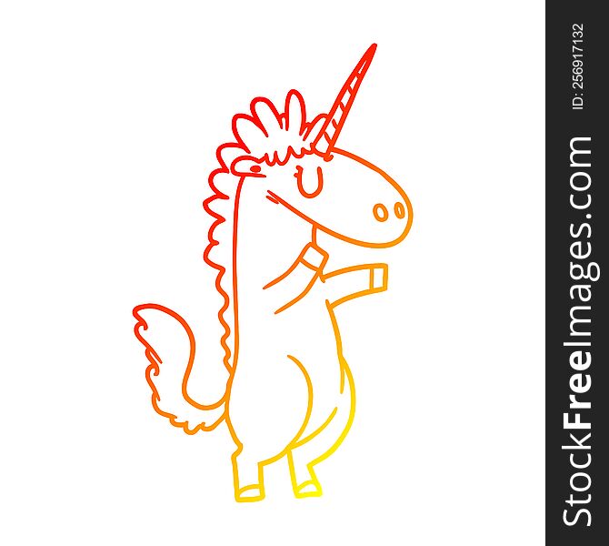 Warm Gradient Line Drawing Cartoon Unicorn