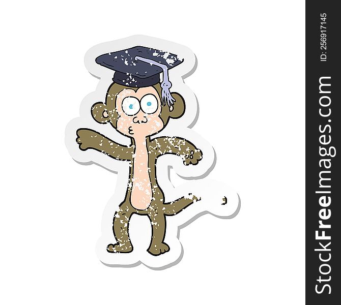 retro distressed sticker of a cartoon graduate monkey