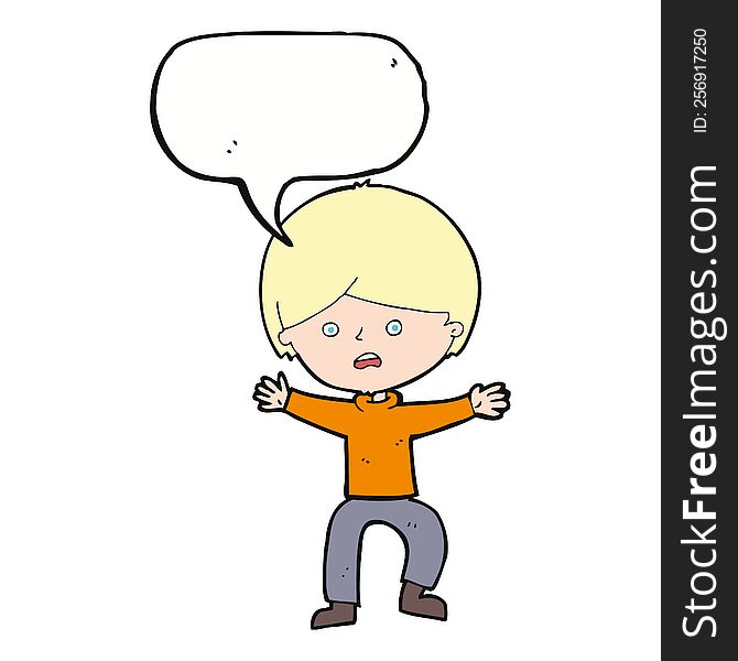 Cartoon Boy Panicking  With Speech Bubble