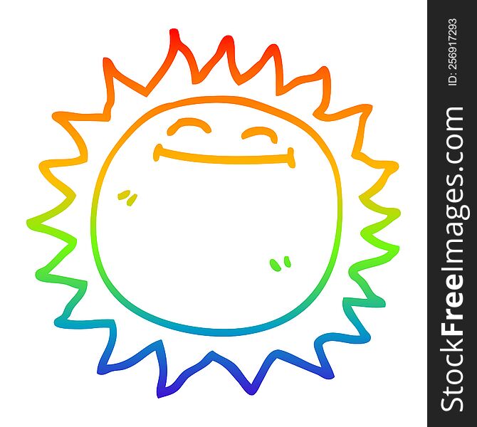 rainbow gradient line drawing of a cartoon shining sun
