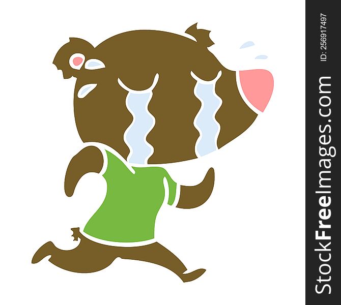 Flat Color Style Cartoon Crying Bear Running