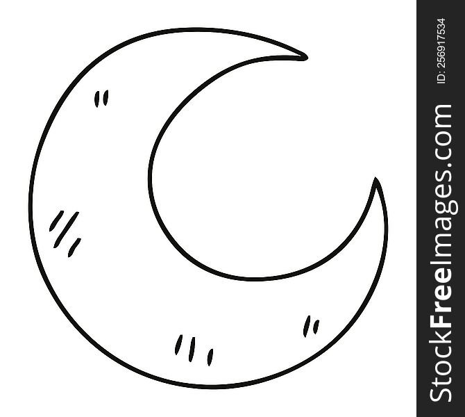 Quirky Line Drawing Cartoon Crescent Moon