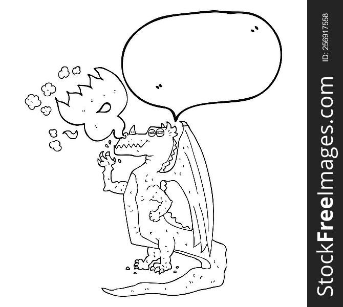 Speech Bubble Cartoon Happy Dragon Breathing Fire