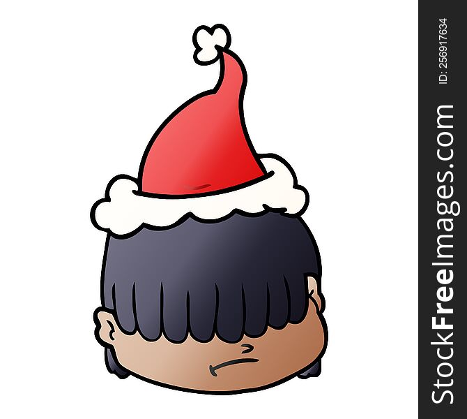 Gradient Cartoon Of A Face With Hair Over Eyes Wearing Santa Hat