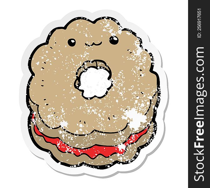 distressed sticker of a cartoon biscuit