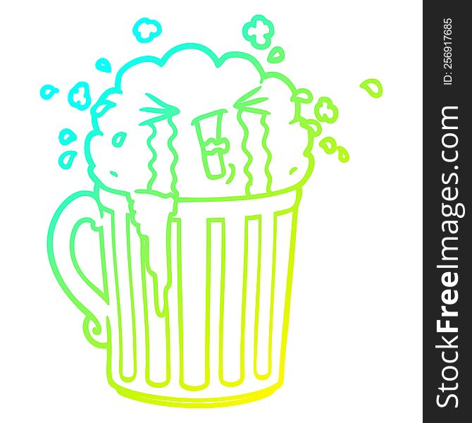 cold gradient line drawing of a cartoon mug of beer crying