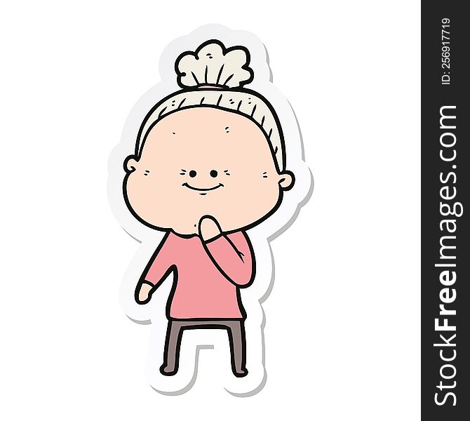 sticker of a cartoon happy old woman