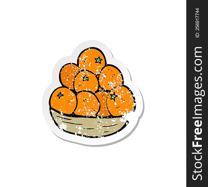 retro distressed sticker of a cartoon bowl of oranges