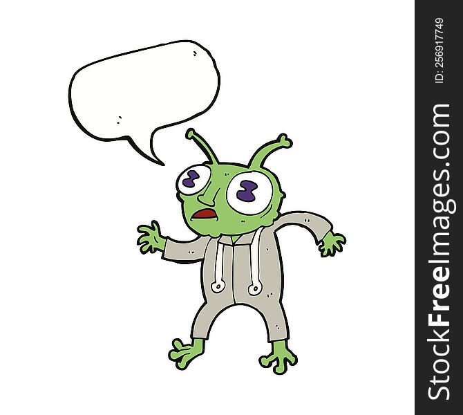 cartoon alien spaceman with speech bubble