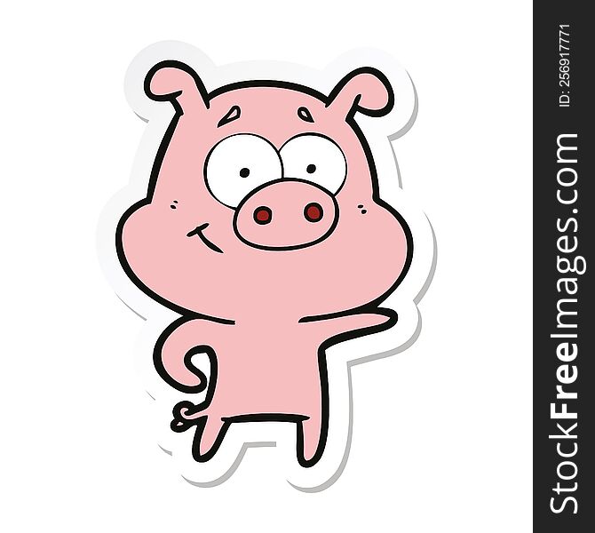 Sticker Of A Cartoon Pig Pointing