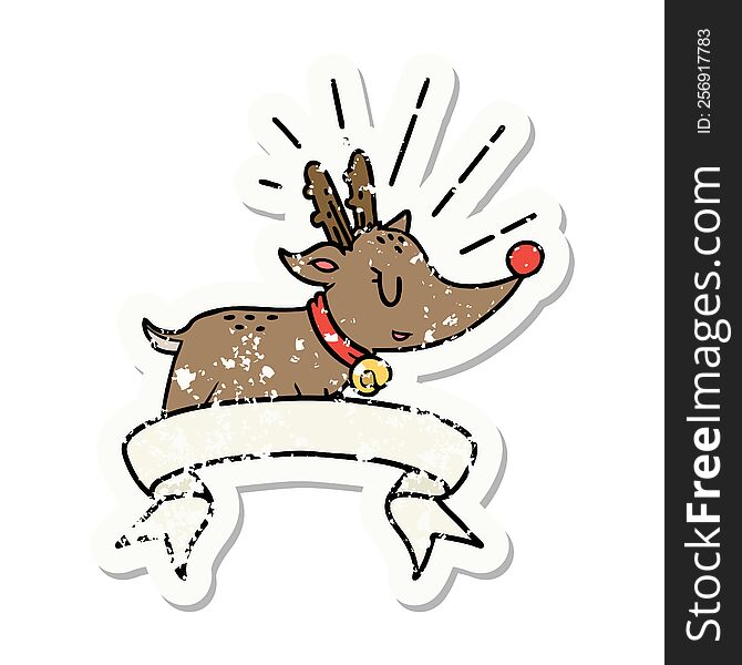 worn old sticker of a tattoo style christmas reindeer. worn old sticker of a tattoo style christmas reindeer