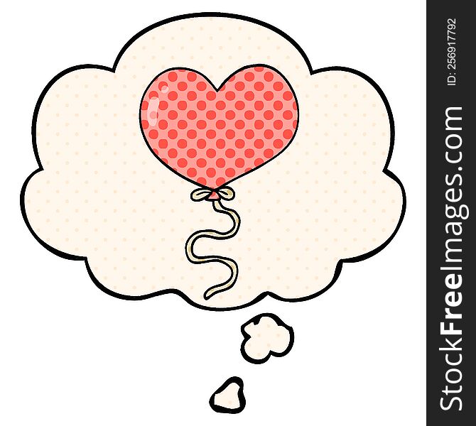 cartoon love heart balloon with thought bubble in comic book style