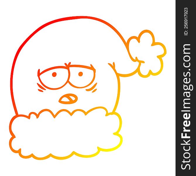 Warm Gradient Line Drawing Cartoon Christmas Santa Hat With Tired Face