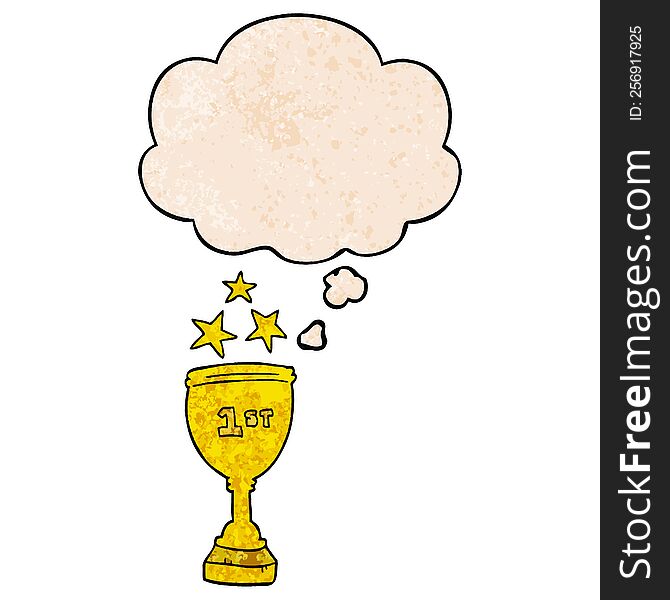 Cartoon Sports Trophy And Thought Bubble In Grunge Texture Pattern Style