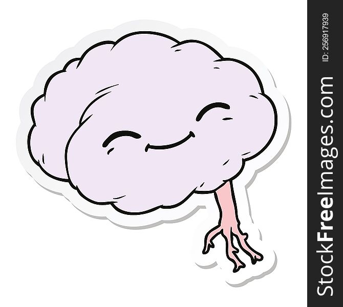 sticker of a cartoon happy brain