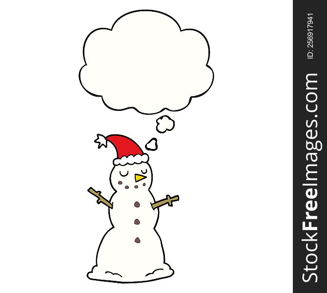 cartoon christmas snowman with thought bubble