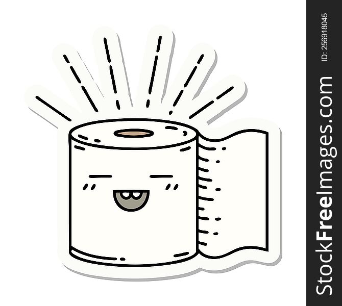 sticker of a tattoo style toilet paper character