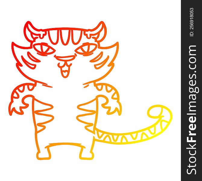 Warm Gradient Line Drawing Happy Cartoon Tiger