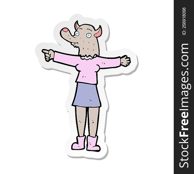 Sticker Of A Cartoon Pointing Werewolf Woman