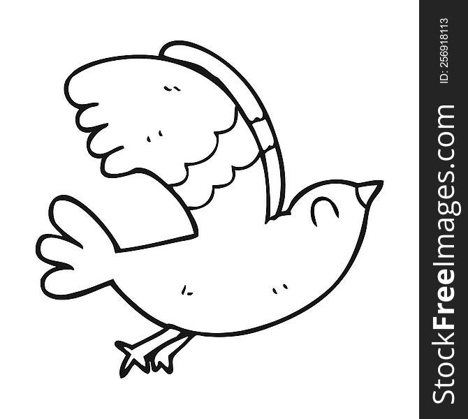 freehand drawn black and white cartoon bird