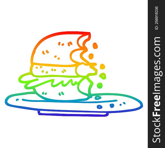 rainbow gradient line drawing cartoon half eaten burger