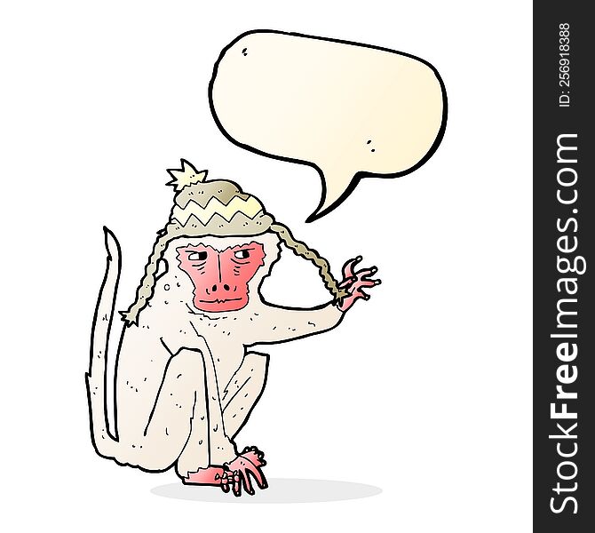 Cartoon Monkey Wearing Hat With Speech Bubble