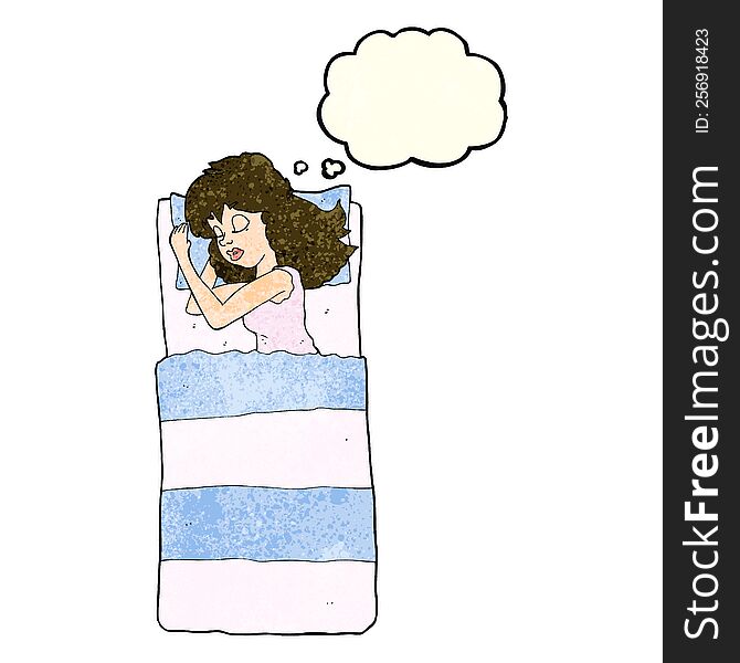 cartoon sleeping woman with thought bubble