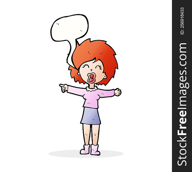 cartoon stressed out woman talking with speech bubble
