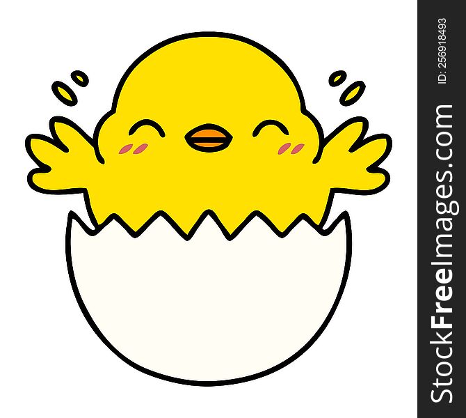 cartoon of a cute baby bird hatching from an egg shell. cartoon of a cute baby bird hatching from an egg shell