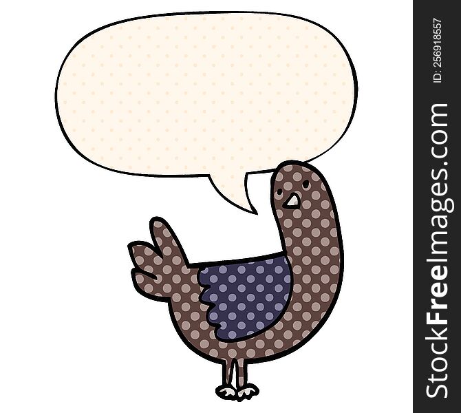 cartoon pigeon with speech bubble in comic book style
