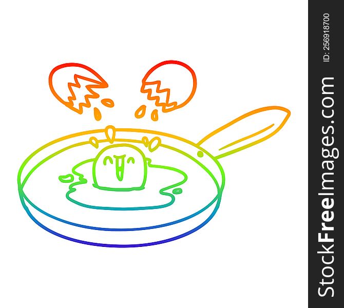 rainbow gradient line drawing of a cartoon egg frying