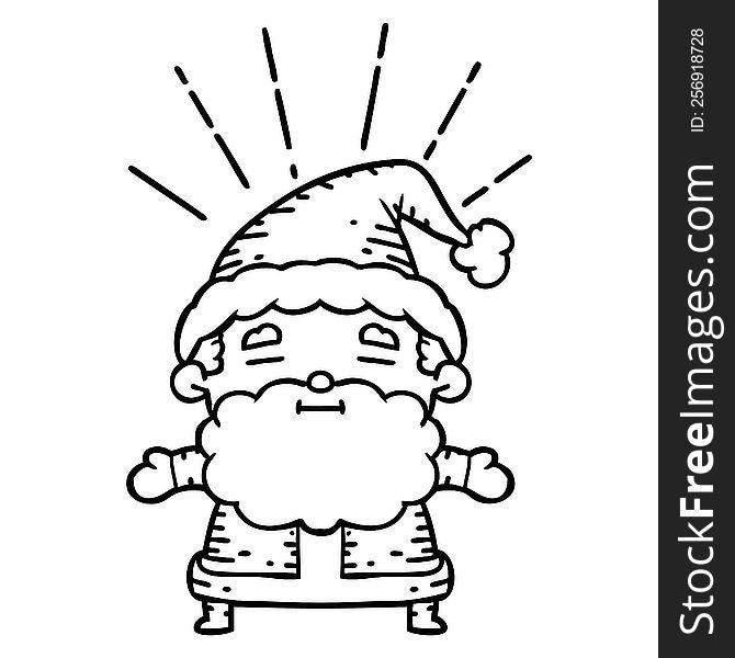 illustration of a traditional black line work tattoo style santa claus christmas character