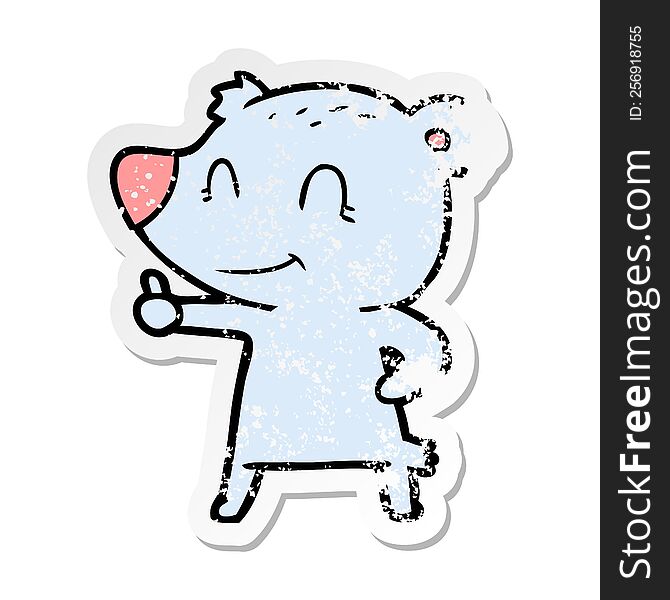 Distressed Sticker Of A Cartoon Bear Giving Thumbs Up Sign