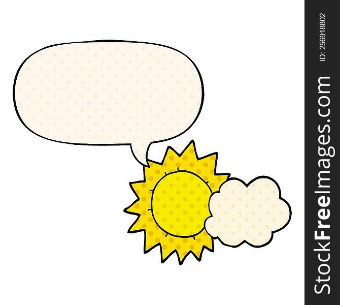 cartoon weather with speech bubble in comic book style