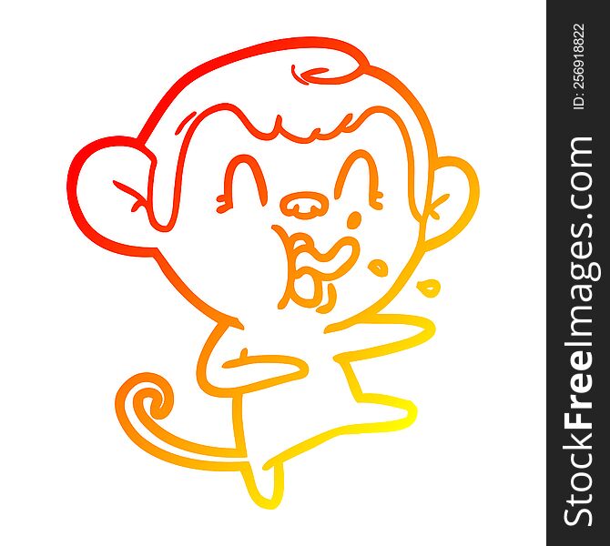 warm gradient line drawing of a crazy cartoon monkey dancing