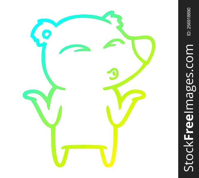 Cold Gradient Line Drawing Cartoon Bear Shrugging