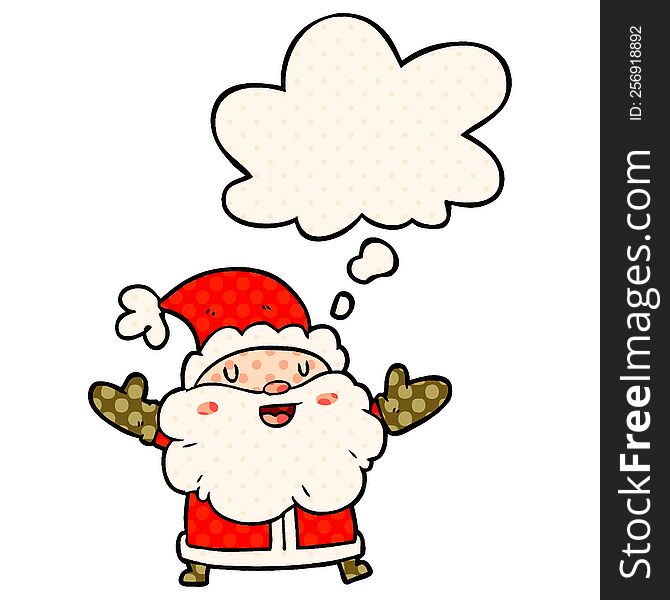 cartoon santa claus with thought bubble in comic book style