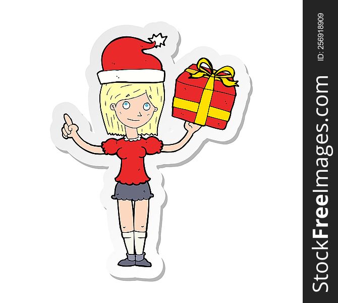 Sticker Of A Cartoon Woman With Gifts
